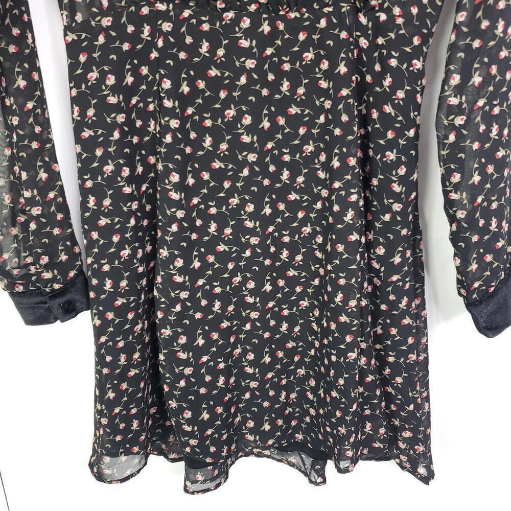 Lush Dress Womens S Tie Neck Long Sleeve Lined Short Floral - Picture 5 of 11